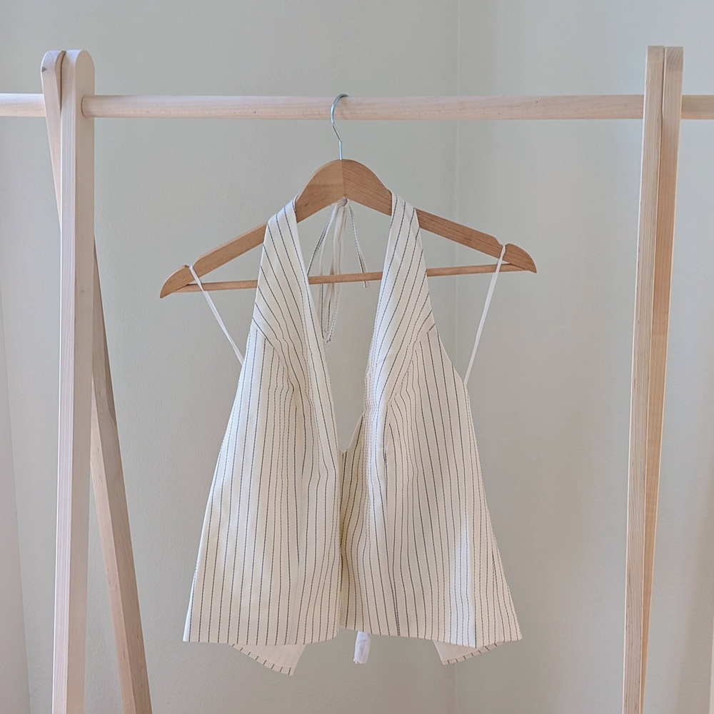Nwt Abercrombie & Fitch Pinstripe Halter V-Neck Top In Ivory - Xl
